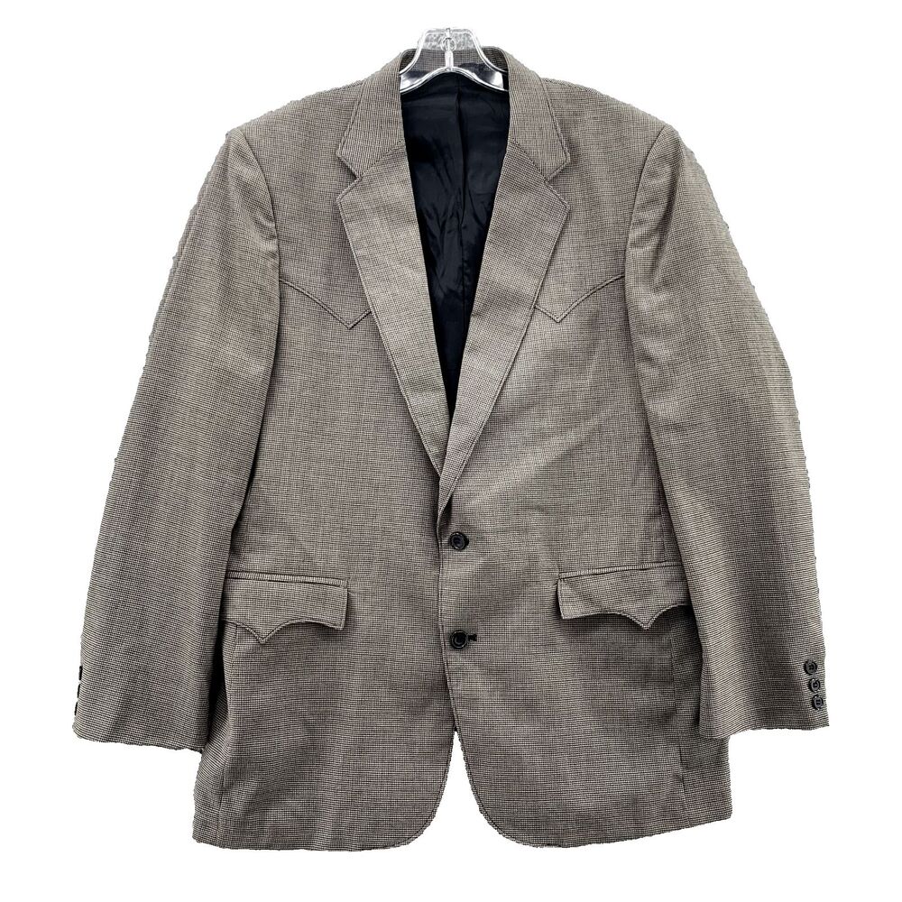 Circle S Western Blazer Men's 42L Gray Houndstooth Wool Blend Cowboy Texas USA